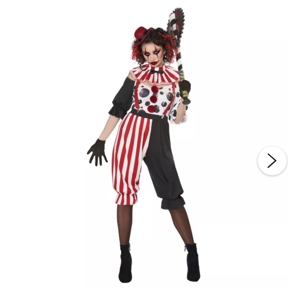 Adult Creepy Clown Costume - Red, Black, White S 6-8
